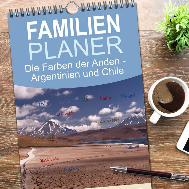 Produktbild: Familienplaner 2026 - Die Farben der Anden - Argentinien und Chile mit 5 Spalten (Wandkalender, 21 x 45 cm) CALVENDO