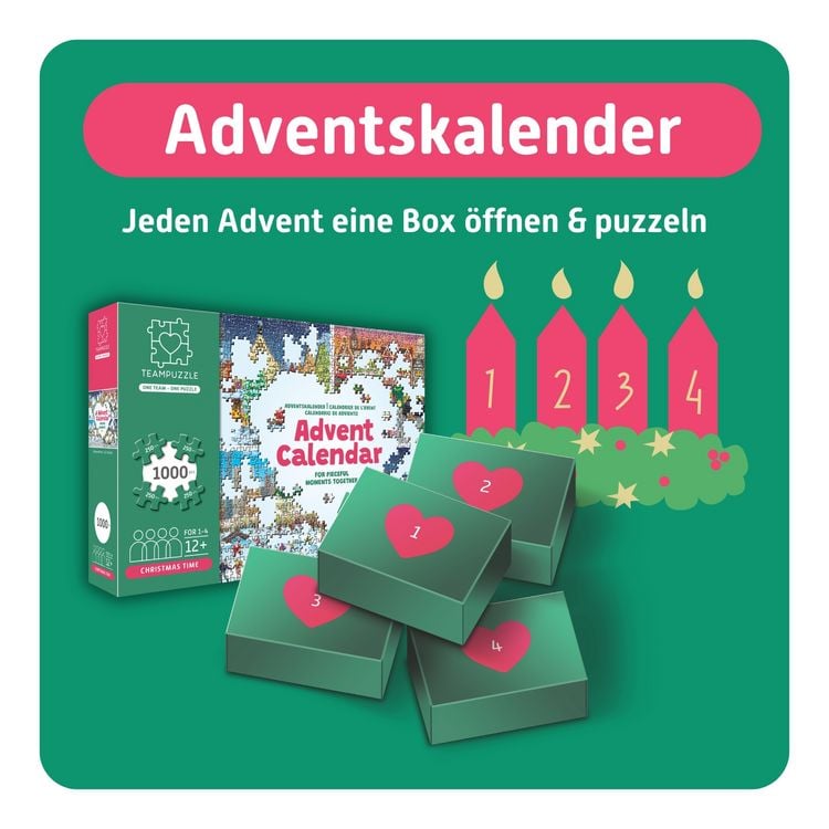Produktbild: TEAMPUZZLE &ndash; Weihnachtsst&auml;dte &ndash; 1000 Teile &ndash; Puzzle-Adventskalender f&uuml;r 1-4 Personen