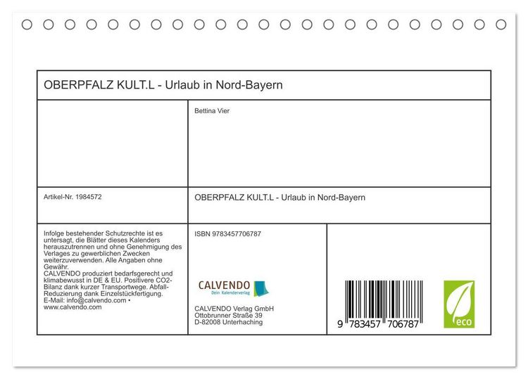 Produktbild: OBERPFALZ KULT.L - Urlaub in Nord-Bayern (Tischkalender 2026 DIN A5 quer), CALVENDO Monatskalender