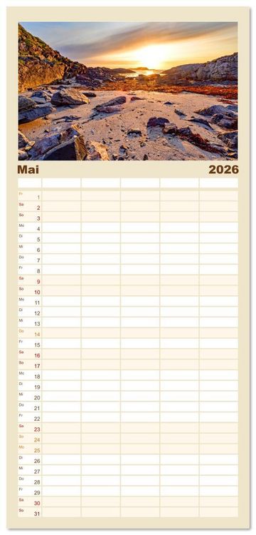Produktbild: Familienplaner 2026 - Vom Nordkap zum S&uuml;dkap mit 5 Spalten (Wandkalender, 21 x 45 cm) CALVENDO