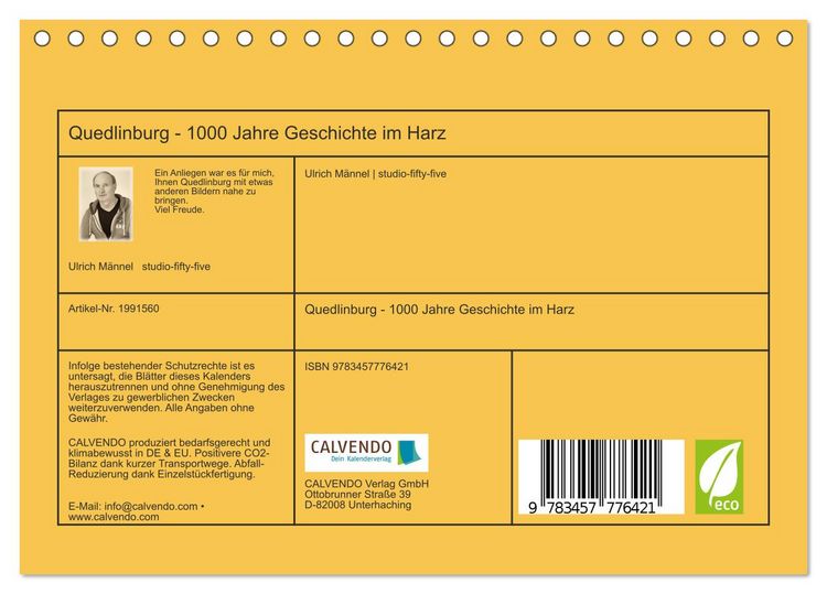 Produktbild: Quedlinburg - 1000 Jahre Geschichte im Harz (Tischkalender 2026 DIN A5 quer), CALVENDO Monatskalender