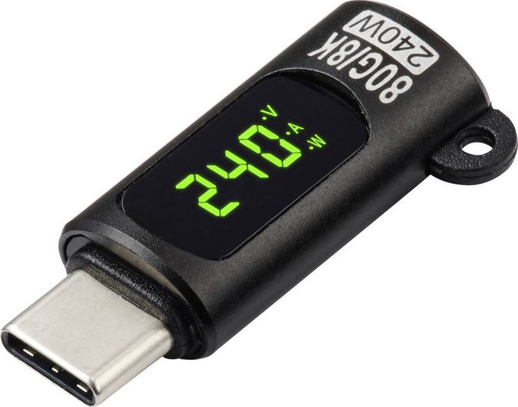Produktbild: Renkforce USB-C&reg; Adapter [1x USB-C&reg; Stecker - 1x USB-C&reg; Buchse (Power Delivery)] LED-Display Laden (Spannung/Strom/Leistung), 8K UHD