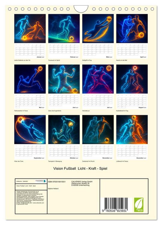 Produktbild: Vision Fu&szlig;ball Licht - Kraft - Spiel (Wandkalender 2027 DIN A4 hoch), CALVENDO Monatskalender