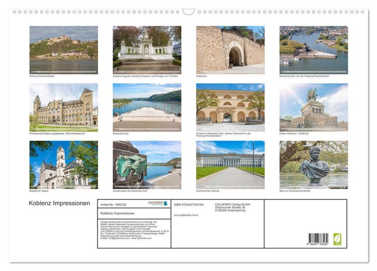 Produktbild: Koblenz Impressionen (Wandkalender 2026 DIN A2 quer), CALVENDO Monatskalender