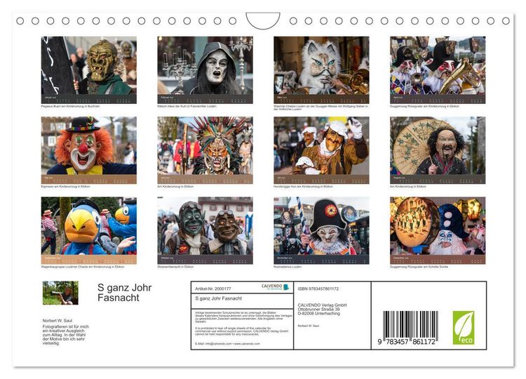 Produktbild: S ganz Johr Fasnacht (Wandkalender 2026 DIN A4 quer), CALVENDO Monatskalender