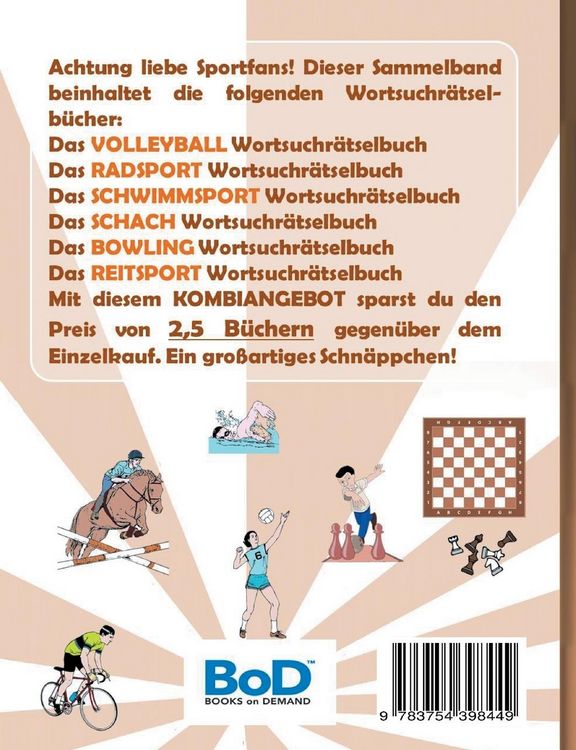 Produktbild: Wortsuchr&auml;tsel 6 in 1 Sammelband Volleyball, Radsport, Schwimmen, Schach, Bowling und Reitsport