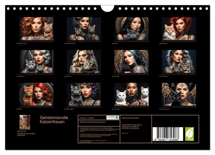 Produktbild: Geheimnisvolle Katzenfrauen (Wandkalender 2026 DIN A4 quer), CALVENDO Monatskalender