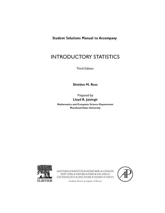 Produktbild: Introductory Statistics, Student Solutions Manual (e-only)