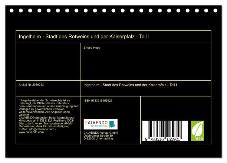 Produktbild: Ingelheim - Stadt des Rotweins und der Kaiserpfalz - Teil I (Tischkalender 2026 DIN A5 quer), CALVENDO Monatskalender