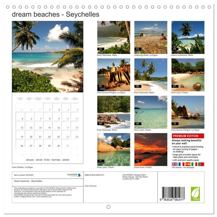 Produktbild: dream beaches - Seychelles (Wall Calendar 2026 12 &times; 12 Inch) CALVENDO 12 Month Wall Calendar