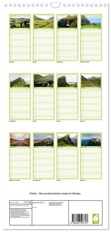 Produktbild: Familienplaner 2026 - F&auml;r&ouml;er - Die wundersch&ouml;nen Inseln im Norden. mit 5 Spalten (Wandkalender, 21 x 45 cm) CALVENDO