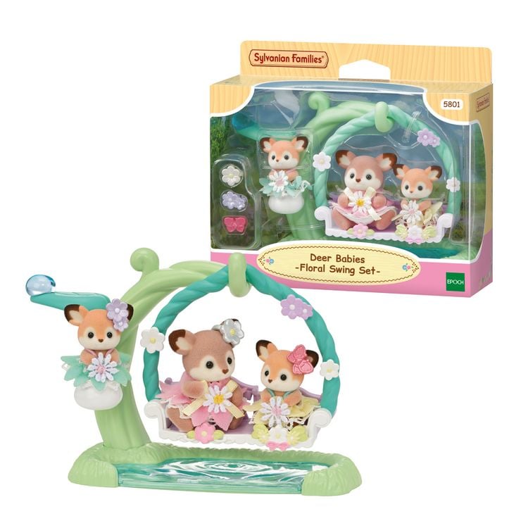 Produktbild: Sylvanian Families 5801 - Deer Babies Floral Swing Set, Reh Babys mit Blumenschaukel, Spielset