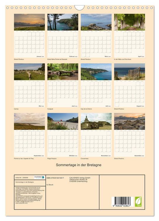 Produktbild: Sommertage in der Bretagne (Wandkalender 2026 DIN A3 hoch), CALVENDO Monatskalender