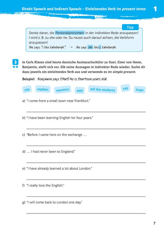 Produktbild: Klett 10-Minuten-Training Englisch Direct Speech - Indirect Speech 7./8. Klasse