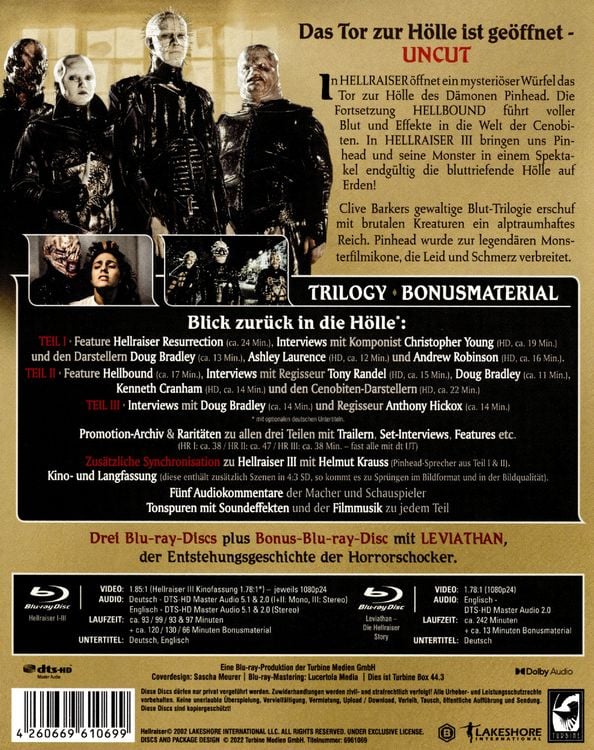 Produktbild: Hellraiser Trilogy (4 Blu-ray-Disc-Edition) (Uncut) (+ Bonus-BR) [3 BRs]