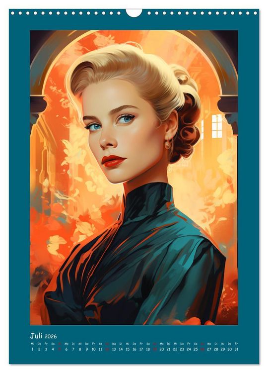 Produktbild: Glanz der Filmdiven. Art Nouveau Paintings im Poster-Stil (Wandkalender 2026 DIN A3 hoch), CALVENDO Monatskalender