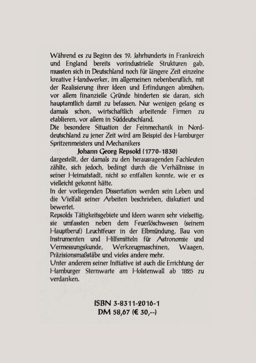 Produktbild: Der Hamburger Spritzenmeister und Mechaniker Johann Georg Repsold (1770-1830), ein Beispiel f&uuml;r die Feinmechanik im nord