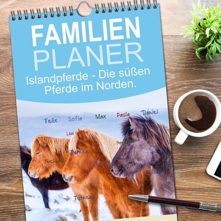 Produktbild: Familienplaner 2026 - Islandpferde - Die s&uuml;&szlig;en Pferde im Norden. mit 5 Spalten (Wandkalender, 21 x 45 cm) CALVENDO