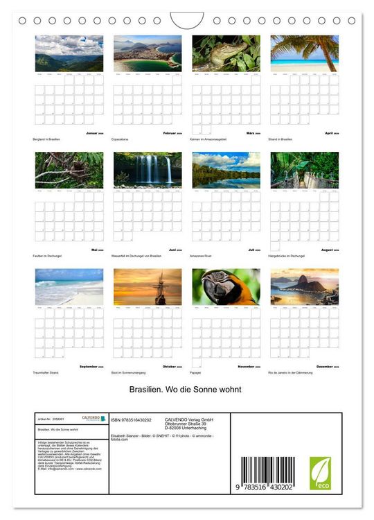 Produktbild: Brasilien. Wo die Sonne wohnt (Wandkalender 2026 DIN A4 hoch), CALVENDO Monatskalender