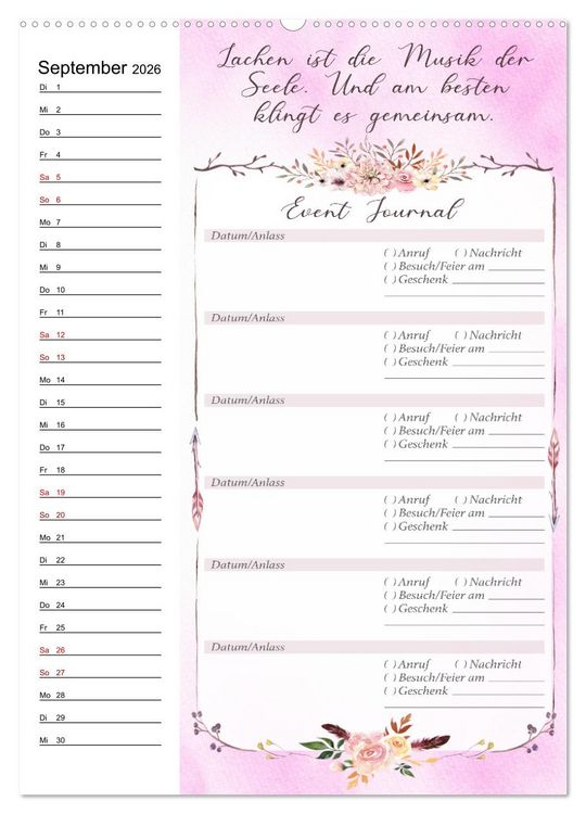 Produktbild: Geburtstagsplaner Boho Rosa - F&uuml;r Termine, Geschenke, Eventdetails & mehr (hochwertiger Premium Wandkalender 2026 DIN A2 hoch), Kunstdruck in Hochglanz