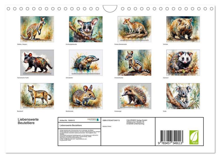 Produktbild: Liebenswerte Beuteltiere (Wandkalender 2026 DIN A4 quer), CALVENDO Monatskalender