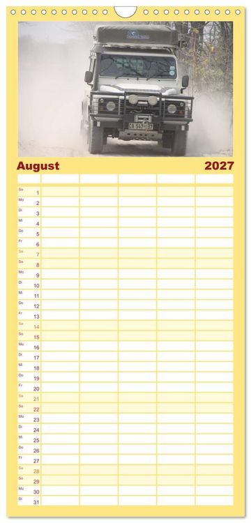 Produktbild: Familienplaner 2027 - Land Rover Defender - Unterwegs in Afrika mit 5 Spalten (Wandkalender, 21 x 45 cm) CALVENDO