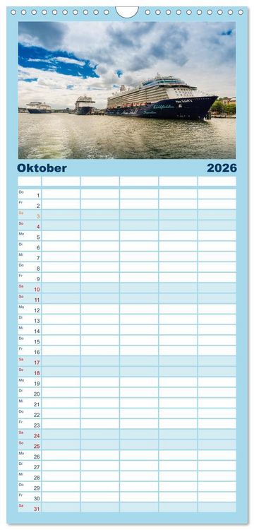 Produktbild: Familienplaner 2026 - Kreuzfahrtschiffe mit 5 Spalten (Wandkalender, 21 x 45 cm) CALVENDO