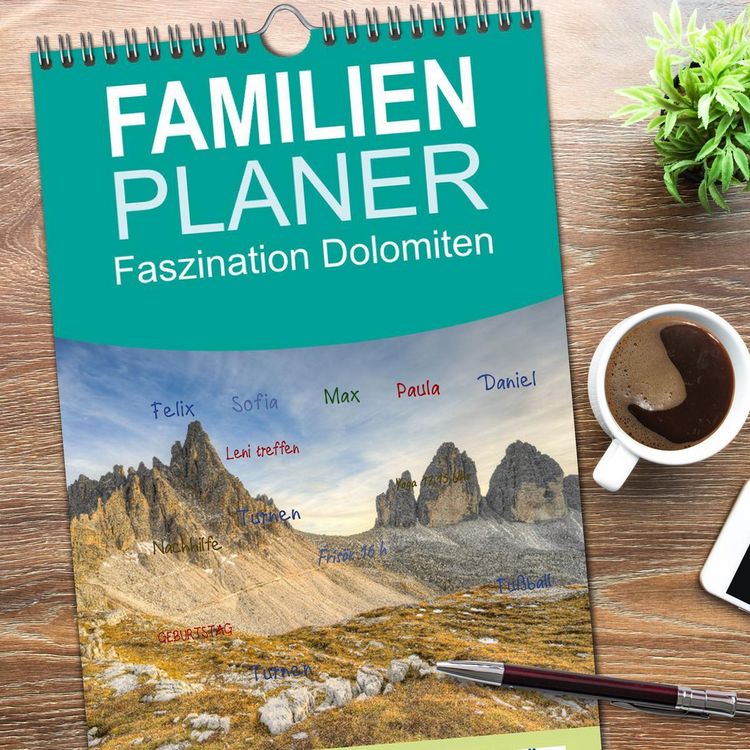 Produktbild: Familienplaner 2026 - Faszination Dolomiten mit 5 Spalten (Wandkalender, 21 x 45 cm) CALVENDO