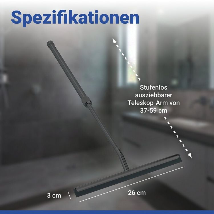Produktbild: Teleskop Duschabzieher Schwarz, aus rostfreiem Edelstahl, stufenlos ausziehbar