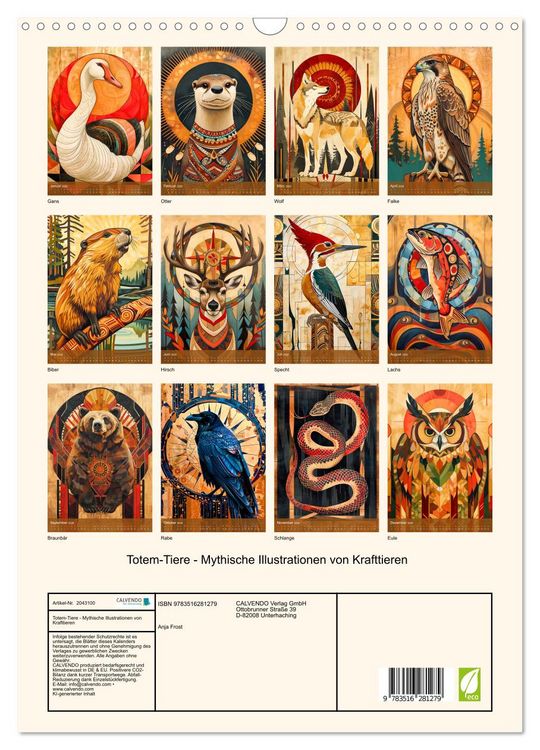 Produktbild: Totem-Tiere - Mythische Illustrationen von Krafttieren (Wandkalender 2026 DIN A3 hoch), CALVENDO Monatskalender