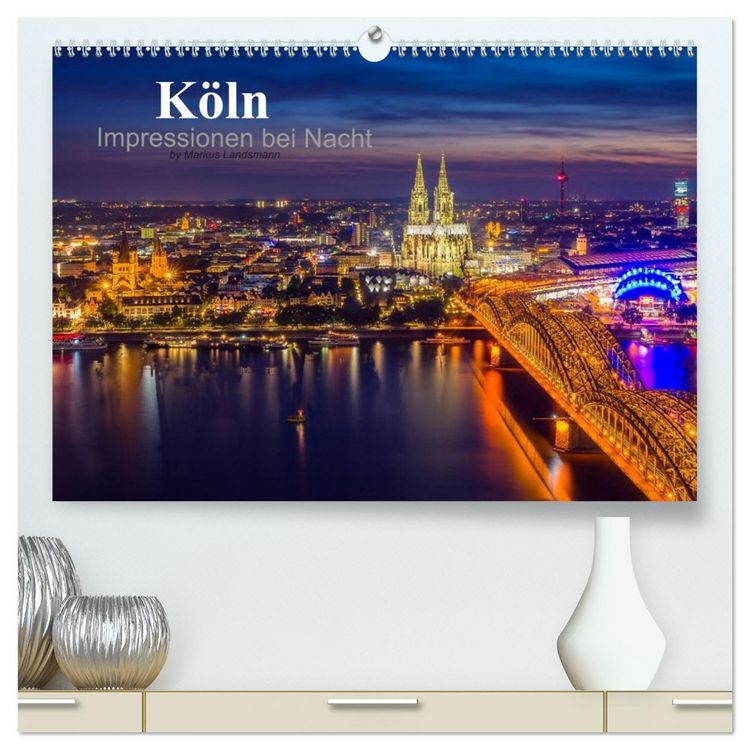 Produktbild: K&ouml;ln Impressionen bei Nacht (hochwertiger Premium Wandkalender 2026 DIN A2 quer), Kunstdruck in Hochglanz