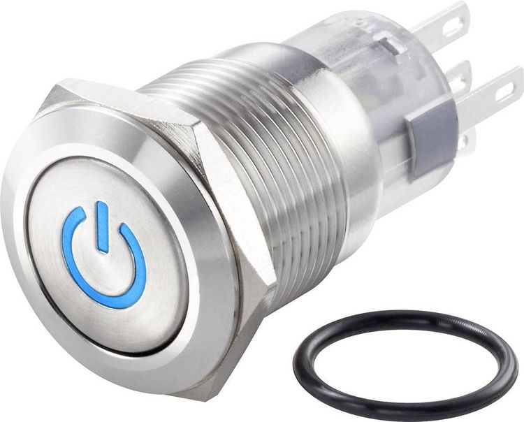 Produktbild: TRU COMPONENTS TC-7494500 TC-LAS1-AGQ-11ZDT/B/12V/S Vandalismusgesch&uuml;tzter Druckschalter 250 V/AC 3 A 1 x Aus/Ein rastend Blau IP65 1 St.