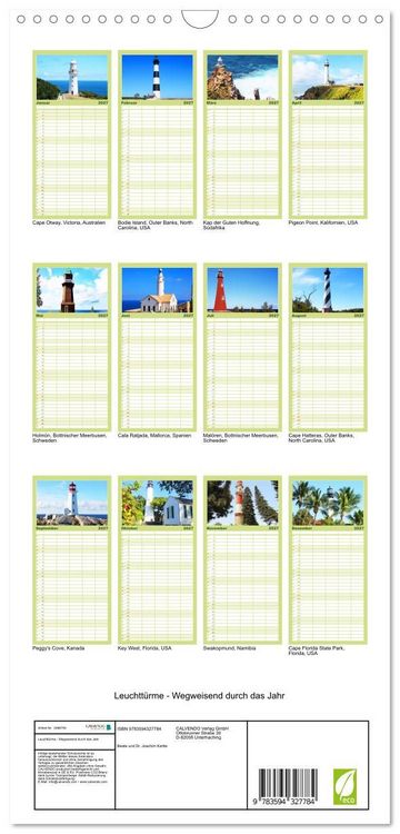 Produktbild: Familienplaner 2027 - Leuchtt&uuml;rme - Wegweisend durch das Jahr mit 5 Spalten (Wandkalender, 21 x 45 cm) CALVENDO