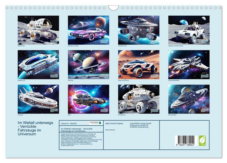 Produktbild: Im Weltall unterwegs - Verr&uuml;ckte Fahrzeuge im Universum (Wandkalender 2026 DIN A3 quer), CALVENDO Monatskalender