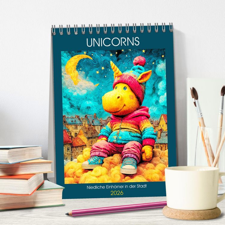 Produktbild: Unicorns. Niedliche Einh&ouml;rner in der Stadt (Tischkalender 2026 DIN A5 hoch), CALVENDO Monatskalender