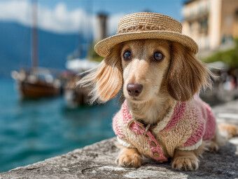 Produktbild: CALVENDO Puzzle Ein liebevoller Dackel mit Hut am Gardasee - ein charmantes Hundepuzzle f&uuml;r Erwachsene und alle, die Dackel lieben. | 1000 Teile Lege-Gr&ouml;&szlig;e 64x48cm Foto-Puzzle f&uuml;r gl&uuml;ckliche Stunden