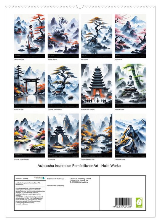 Produktbild: Asiatische Inspiration Fern&ouml;stlicher Art - Helle Werke (hochwertiger Premium Wandkalender 2026 DIN A2 hoch), Kunstdruck in Hochglanz