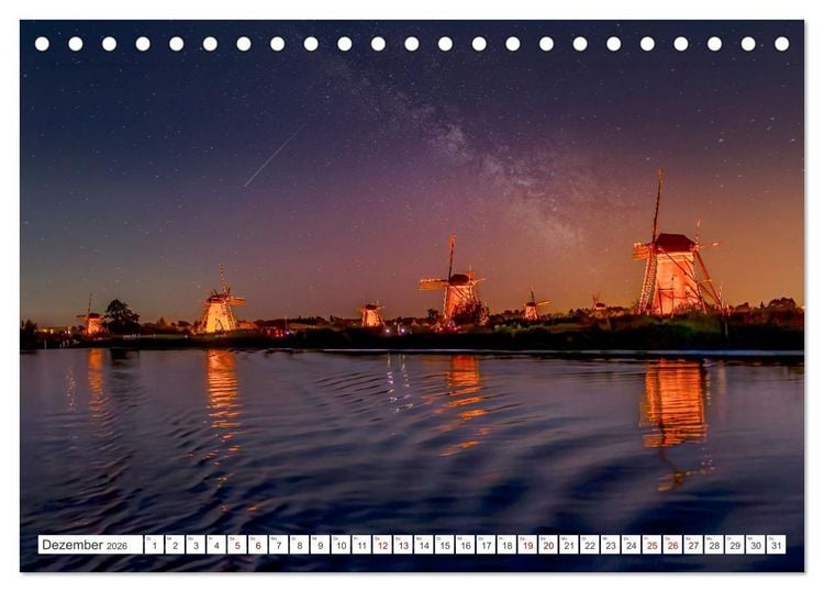 Produktbild: Die Windm&uuml;hlen von Kinderdijk - UNESCO Welterbe (Tischkalender 2026 DIN A5 quer), CALVENDO Monatskalender