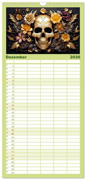 Produktbild: Familienplaner 2026 - Skull Flower - Totenkopf ART mit 5 Spalten (Wandkalender, 21 x 45 cm) CALVENDO