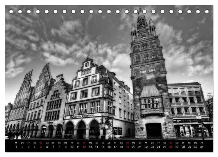 Produktbild: M&uuml;nster in schwarz-wei&szlig; gesehen (Tischkalender 2026 DIN A5 quer), CALVENDO Monatskalender