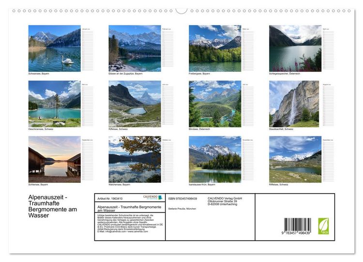 Produktbild: Alpenauszeit - Traumhafte Bergmomente am Wasser (hochwertiger Premium Wandkalender 2026 DIN A2 quer), Kunstdruck in Hochglanz