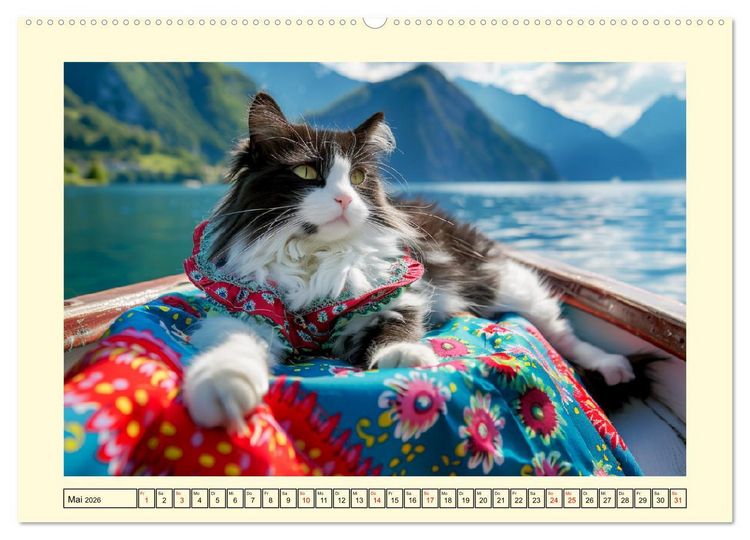 Produktbild: Katzen-Divas beim alpinen Fotoshoot. Extravagante Katzenmode (Wandkalender 2026 DIN A2 quer), CALVENDO Monatskalender