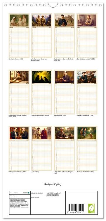Produktbild: Familienplaner 2026 - Rudyard Kipling mit 5 Spalten (Wandkalender, 21 x 45 cm) CALVENDO