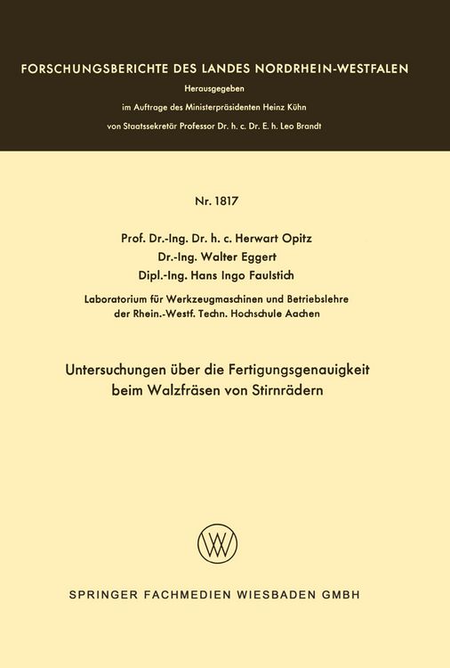 Produktbild: Untersuchungen &uuml;ber die Fertigungsgenauigkeit beim Walzfr&auml;sen von Stirnr&auml;dern