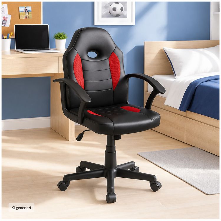 Produktbild: HTI-Living Schreibtischstuhl Junior h&ouml;henverstellbar ergonomischer Drehstuhl Schwarz-Rot