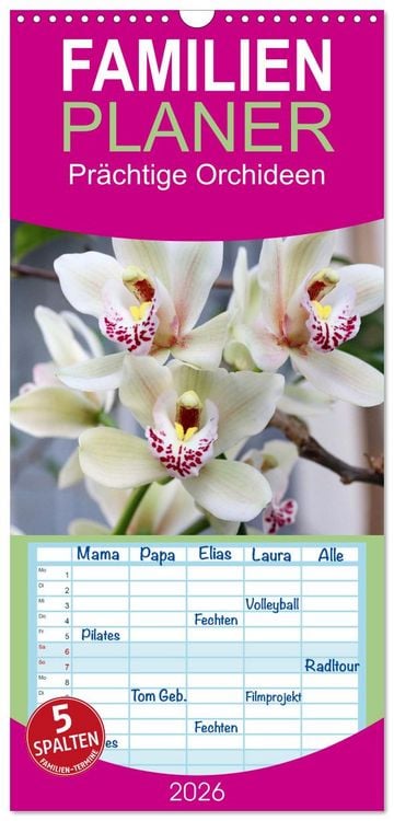 Produktbild: Familienplaner 2026 - Pr&auml;chtige Orchideen mit 5 Spalten (Wandkalender, 21 x 45 cm) CALVENDO