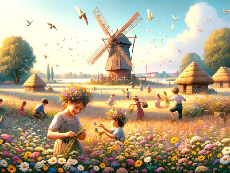 Produktbild: CALVENDO Puzzle Farbenpracht im Bl&uuml;tenmeer - Blumenfeld Idylle | 1000 Teile Lege-Gr&ouml;&szlig;e 64x48cm Foto-Puzzle f&uuml;r gl&uuml;ckliche Stunden