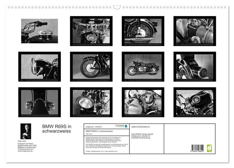 Produktbild: BMW R69S in schwarzweiss (Wandkalender 2025 DIN A2 quer), CALVENDO Monatskalender