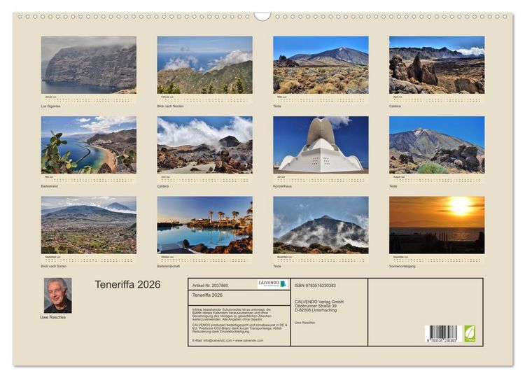 Produktbild: Teneriffa 2026 (Wandkalender 2026 DIN A2 quer), CALVENDO Monatskalender
