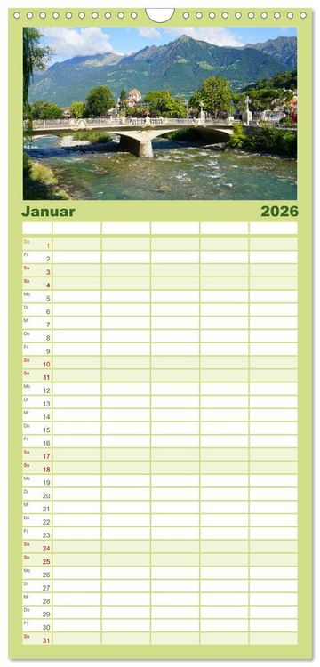 Produktbild: Familienplaner 2026 - Spaziergang in Meran mit 5 Spalten (Wandkalender, 21 x 45 cm) CALVENDO